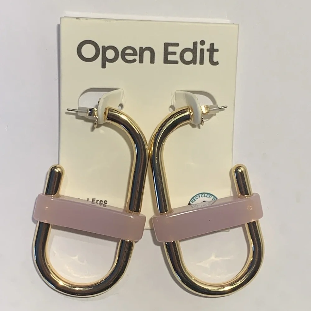 Open Edit Resin Band Oval Hoop Pierced Earrings in Purple